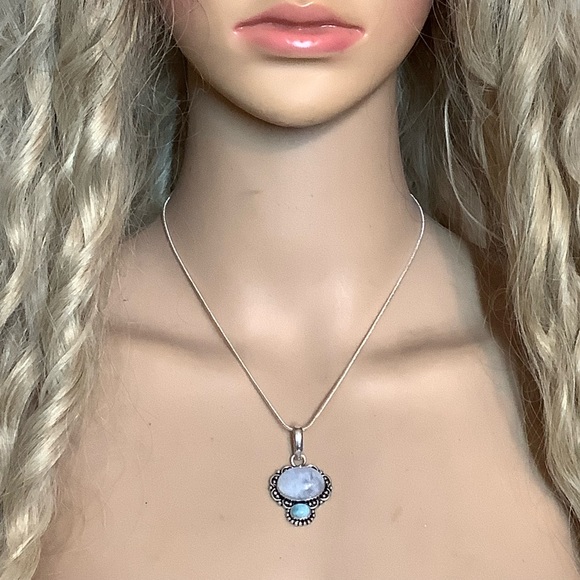 🌸 MOONSTONE TEAL NECKLACE BOHEMIAN PENDANT QUARTZ TRIBAL VIXEN GEM GYPSY BOHO - Picture 2 of 10